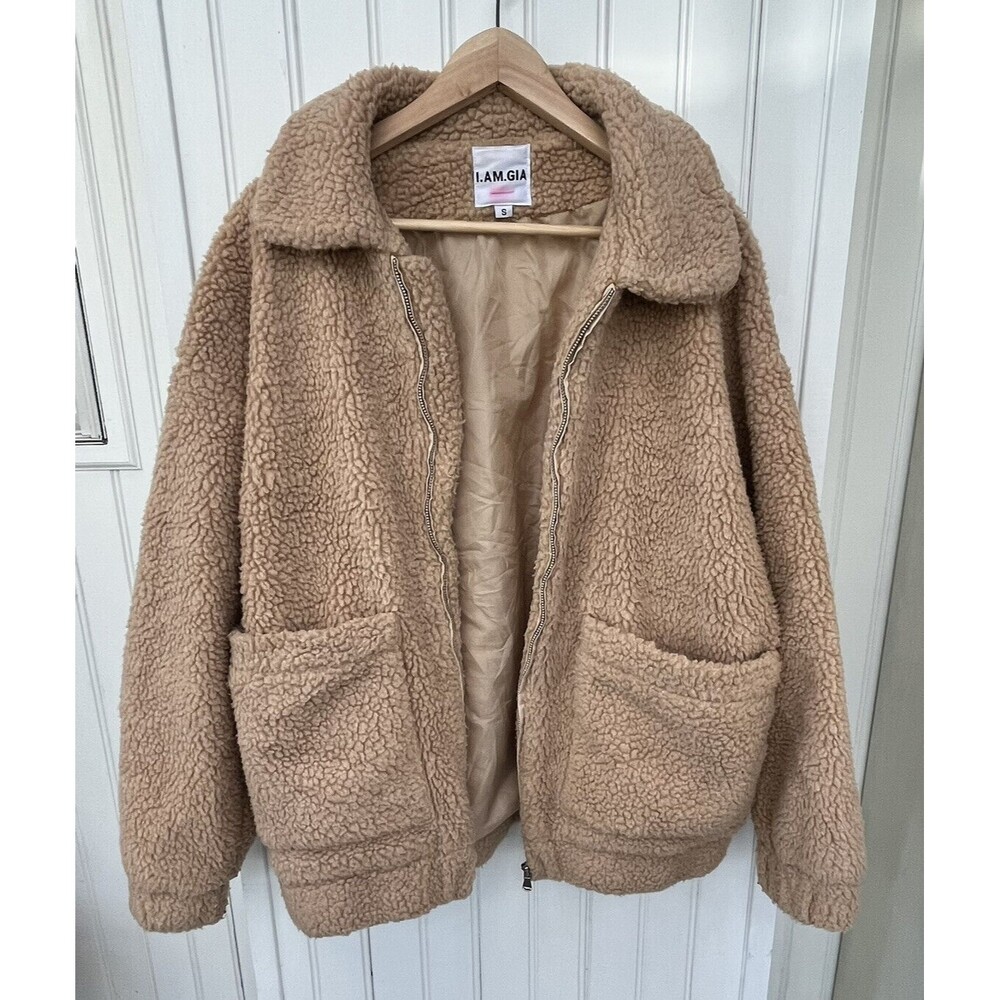 I.AM.GIA Tan Sz S Pixie Oversized Teddy Bomber Jacket